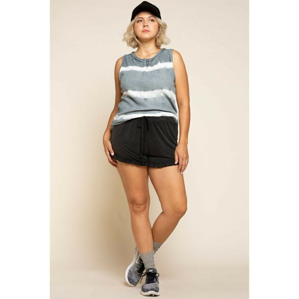 POL CLOTHING PLUS Black Color Drawstring Ruffle Comfy Shorts Spring Summer New - Picture 2 of 6